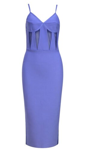 Leslie Bustier Spaghetti Strap Midi Dress with Mesh Insert