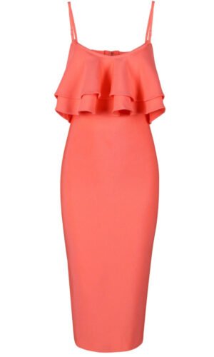 Monika Coral Ruffle Bandage Dress