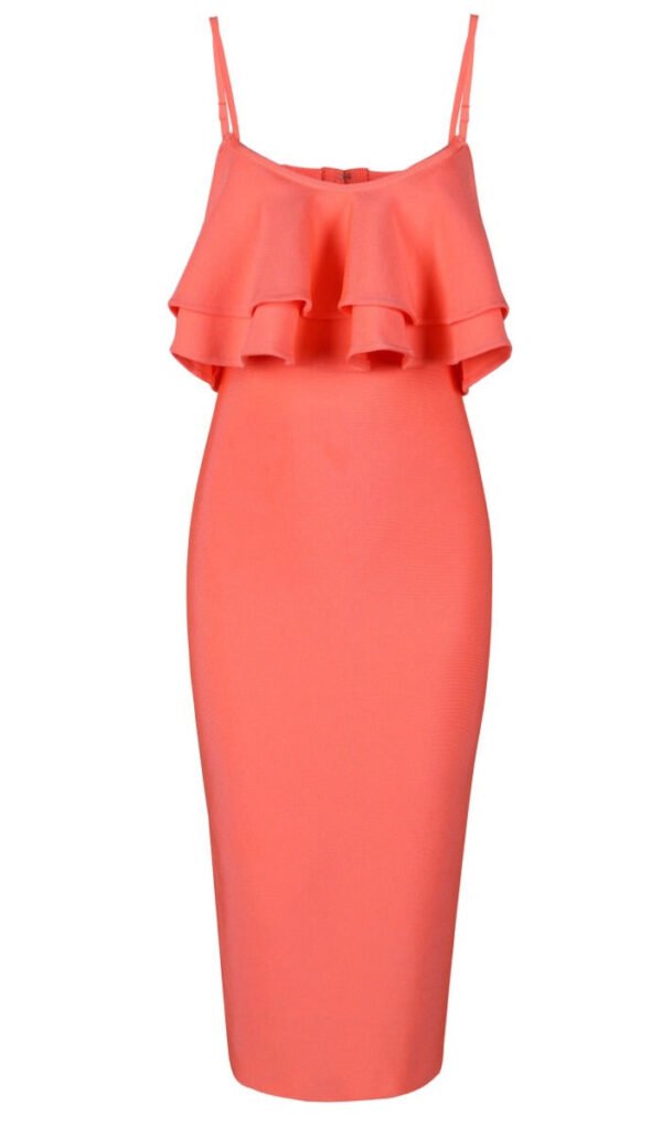 Monika Coral Ruffle Bandage Dress