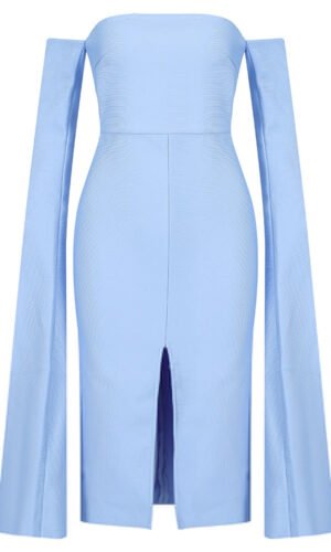 Renata Light Blue Cape Long Sleeve Midi Dress