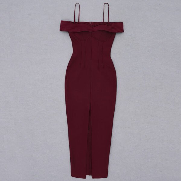 Leanna Burgundy Ribbed Off The Shoulder Midi Dress - Image 4