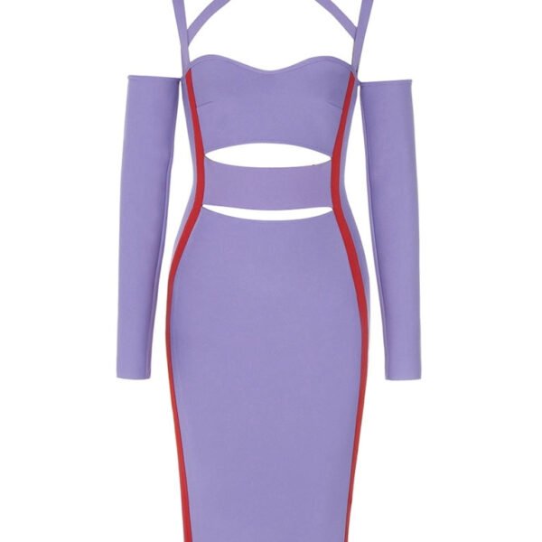 Taytum Purple Red Halter Long Sleeve Midi Dress