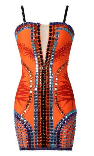 Indiana Orange Spaghetti Strap Embellished Dress Orange