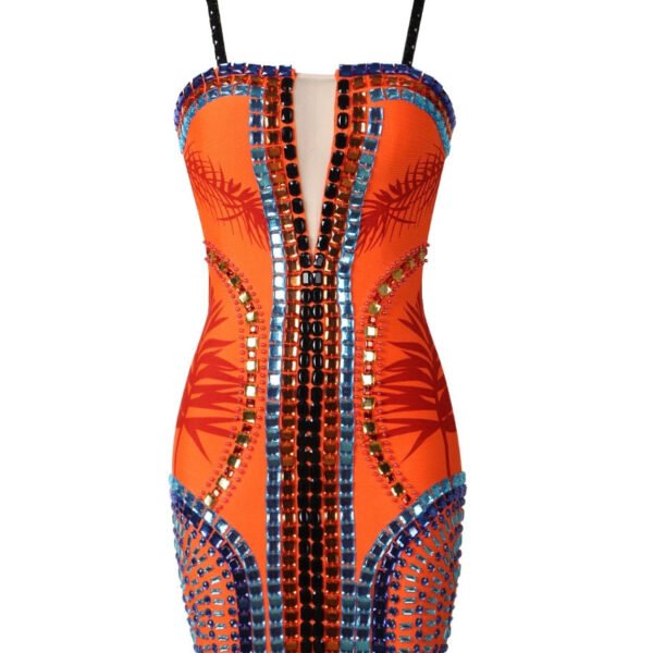 Indiana Orange Spaghetti Strap Embellished Dress Orange