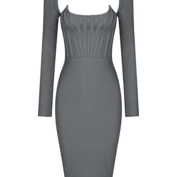 Hope Gray Long Sleeve Corset Midi Dress