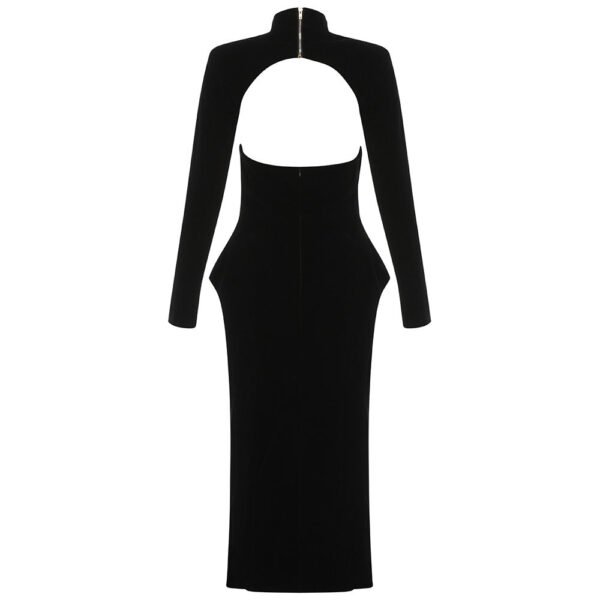 Kallie Black Long Sleeve Structured Midi Dress - Image 7