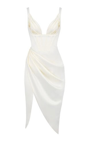 Kennedy Draped Corset Midi White Dress