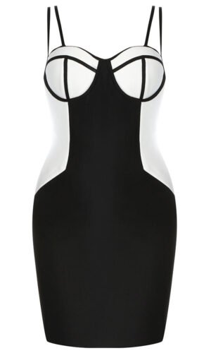Hadley Black White Spaghetti Strap Bustier Mini Dress