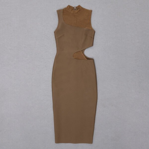 Marie Brown Midi Dress with Mesh Insert - Image 12