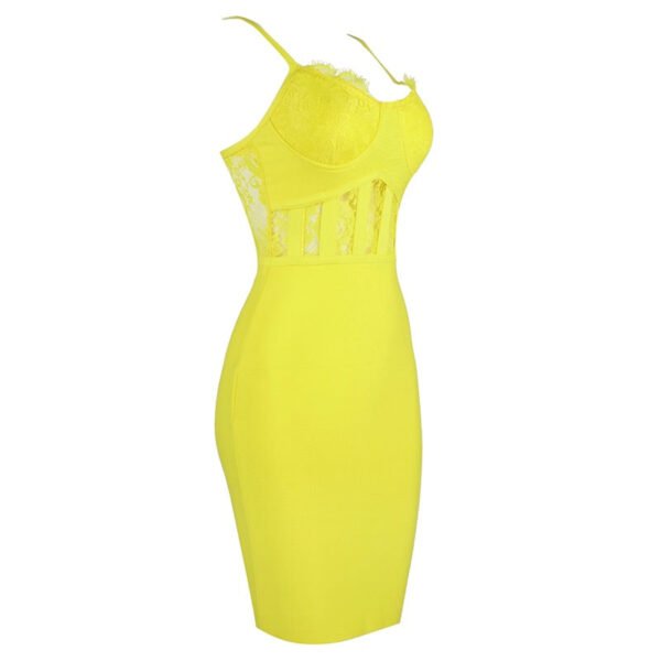 Kairi Yellow Spaghetti Strap Dress with Lace and Bandage - Image 7