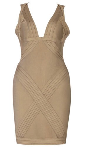 Reagan Beige Mini Halter Structured Dress
