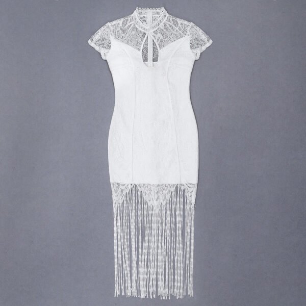 Kailyn Lace White Tassel Midi Party Dress - Image 6