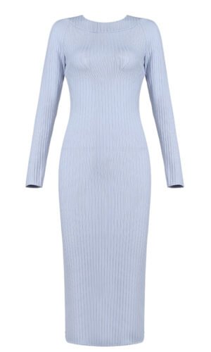 Lora Gray High Neck Long Sleeve Open Back Dress