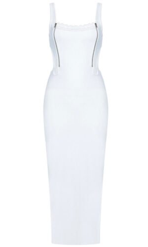 Kynlee White Strap Midi Dress with Crochet Insert