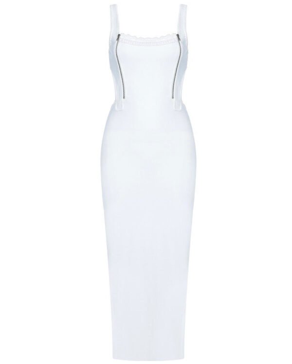 Kynlee White Strap Midi Dress with Crochet Insert