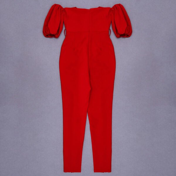 Journee V Neck Puff Sleeve Red Jumpsuit - Image 6