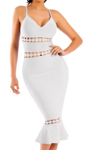 Olesya White Sleeveless Hollow Out Mermaid Dress