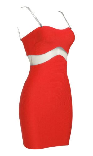 Zuri Mesh Insert Mini Red Spaghetti Strap Dress