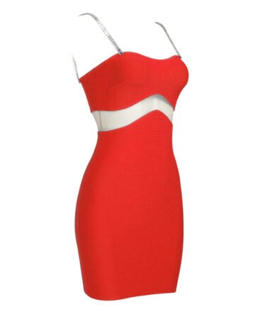 Zuri Mesh Insert Mini Red Spaghetti Strap Dress