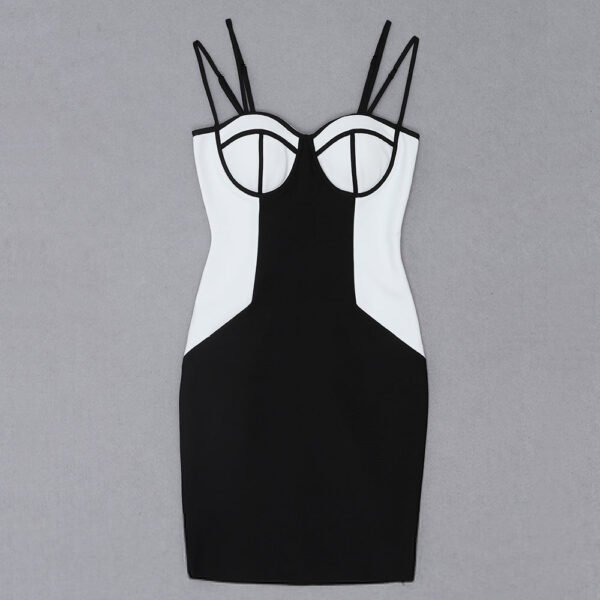 Hadley Black White Spaghetti Strap Bustier Mini Dress - Image 9