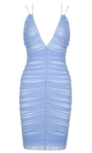 Maria Blue Open Back Ruched Mini Dress