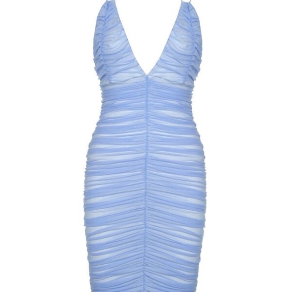 Maria Blue Open Back Ruched Mini Dress