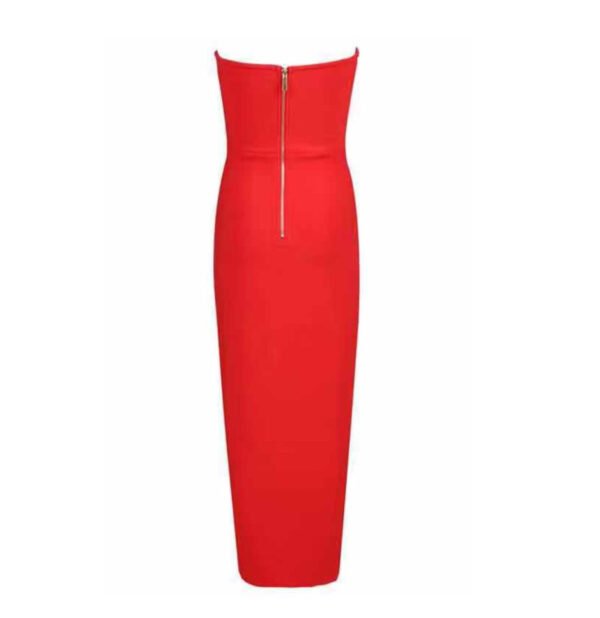 Hattie Red Strapless High Slit Midi Dress - Image 3