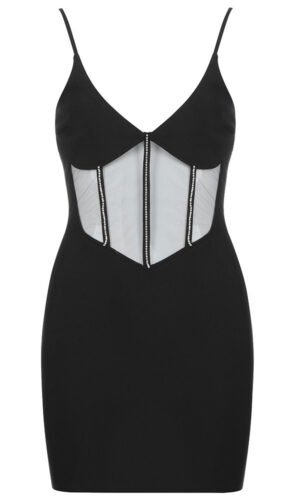 Matilda Mesh Insert Black Mini Party Dress