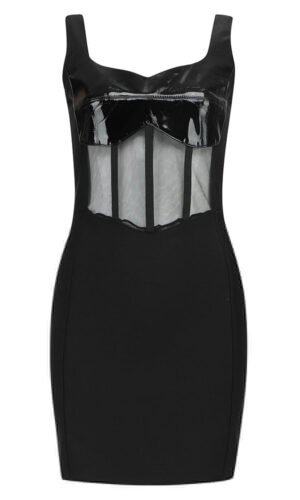 Jillian Mini Black PU Bustier Dress