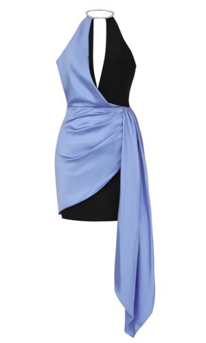 Milana Black Blue Mini Halter Dress
