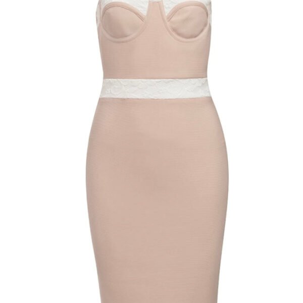 Cassandra Beige White Pearl Spaghetti Strap Midi Dress