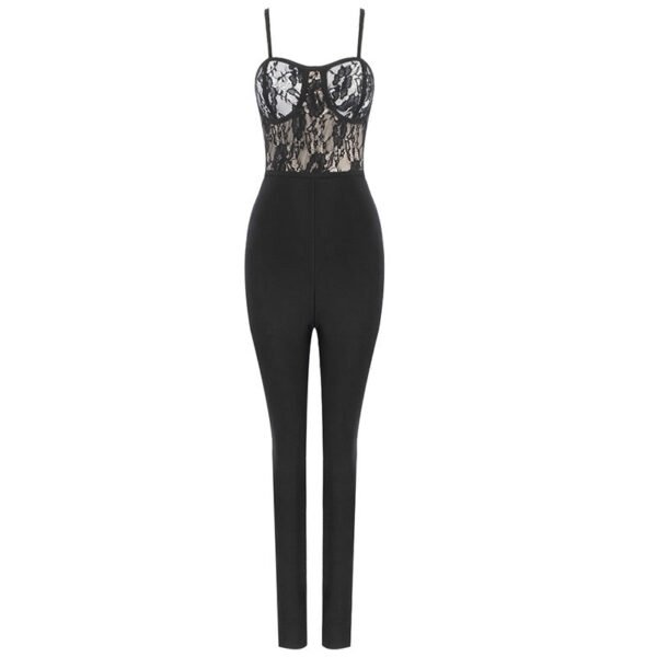 Micah Black Strap Lace Top Bandage Jumpsuit - Image 2