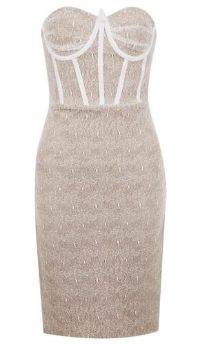 Isabel White Corset Strapless Draped Lace Dress