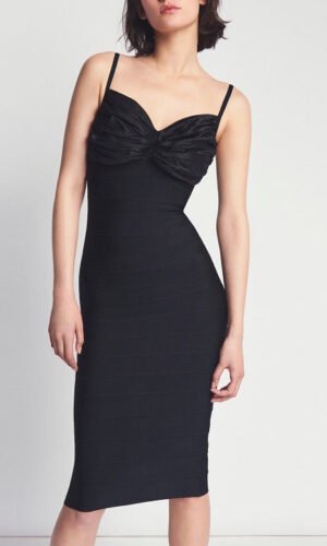 Kendra Black Satin Detail Dress with Bandage