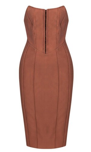 Meilani Brown Strapless Midi Dress