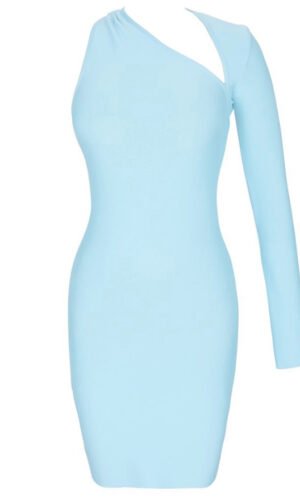 Natalie Light Blue One Sleeve Asymmetric Mini Dress