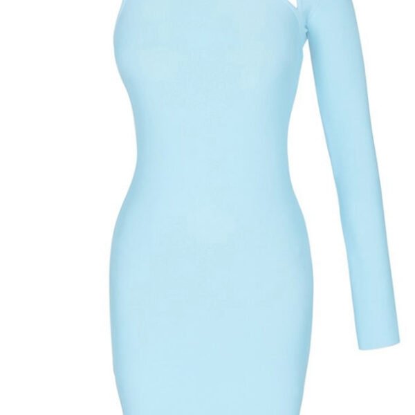 Natalie  Light Blue One Sleeve Asymmetric Mini Dress