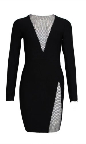 Savannah Black Mesh Rhinestone Mini Long Sleeve Dress