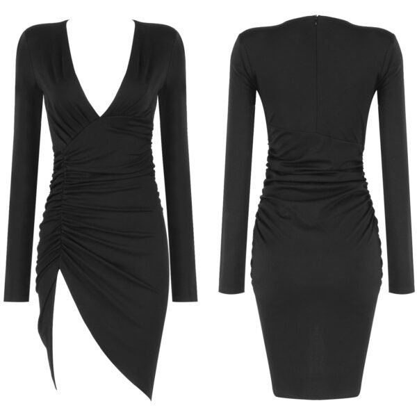 Josephine Black V Neck Mini Long Sleeve Dress