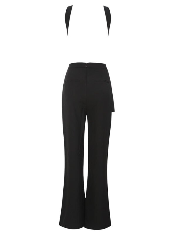 Jasmine Black Asymmetric Open Back Halter Jumpsuit - Image 5