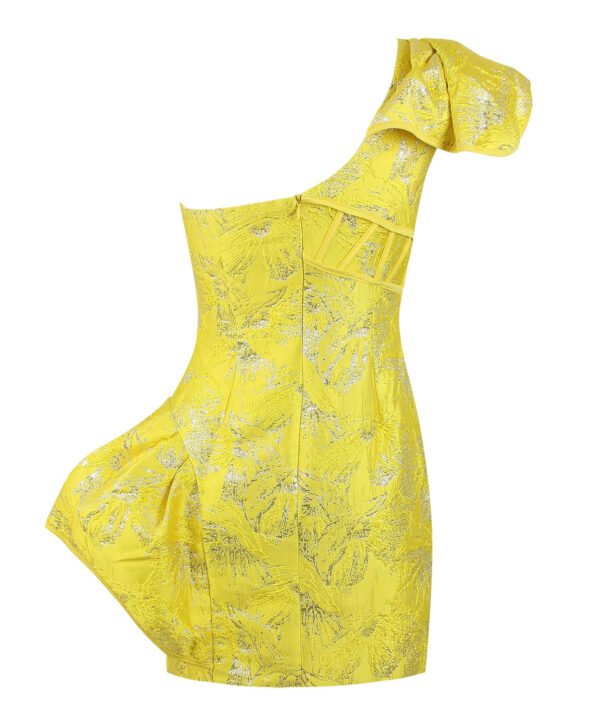 Hope Yellow Sleeveless One Strap Frill Mini Dress - Image 3