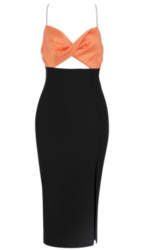 Alessandra Orange Black Bustier Strap Dress