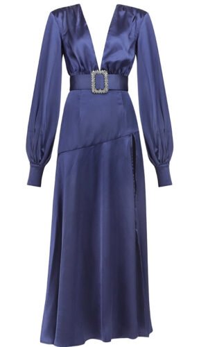 Madeline Blue Long Sleeve Satin Maxi Dress
