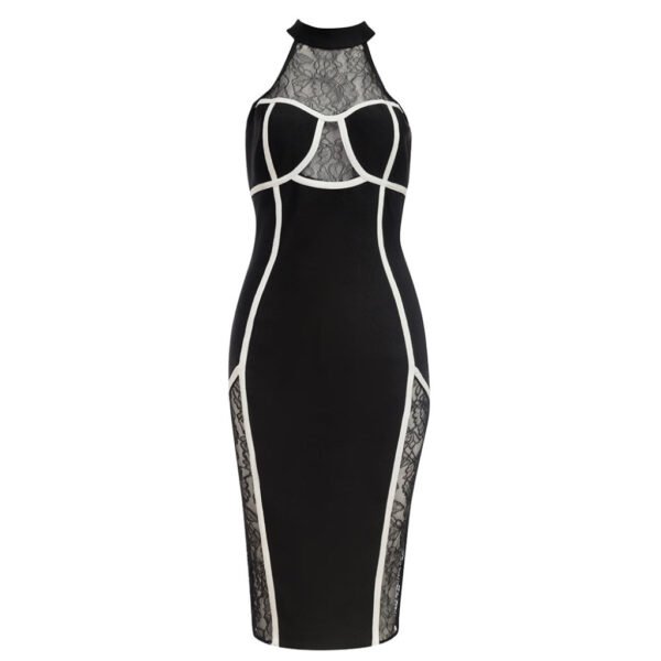 Antonella Black White Halter Lace Midi Dress