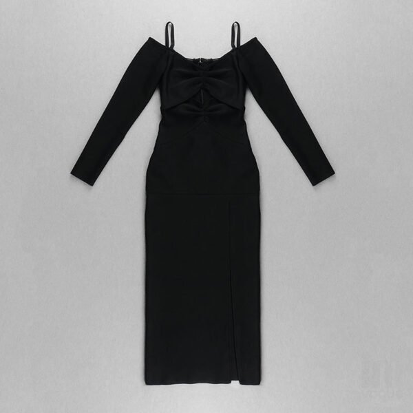 Gracie Long Sleeve Off Shoulder Black Midi Dress - Image 5