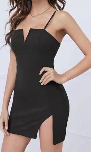 Jasmine Black V Neck Spaghetti Strap Mini Dress