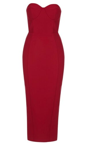 Margaret Red Strapless Corset Midi Dress