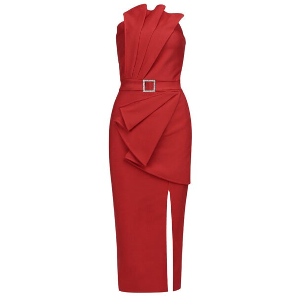 Kendra Strapless Red Midi Dress - Image 2