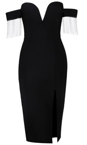 Journee Black Off Shoulder V Neck Midi Dress