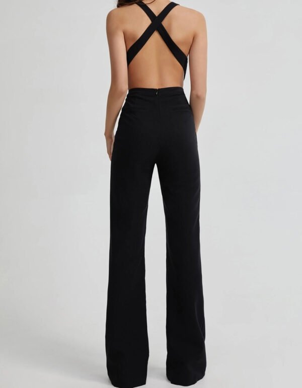 Jasmine Black Asymmetric Open Back Halter Jumpsuit - Image 11